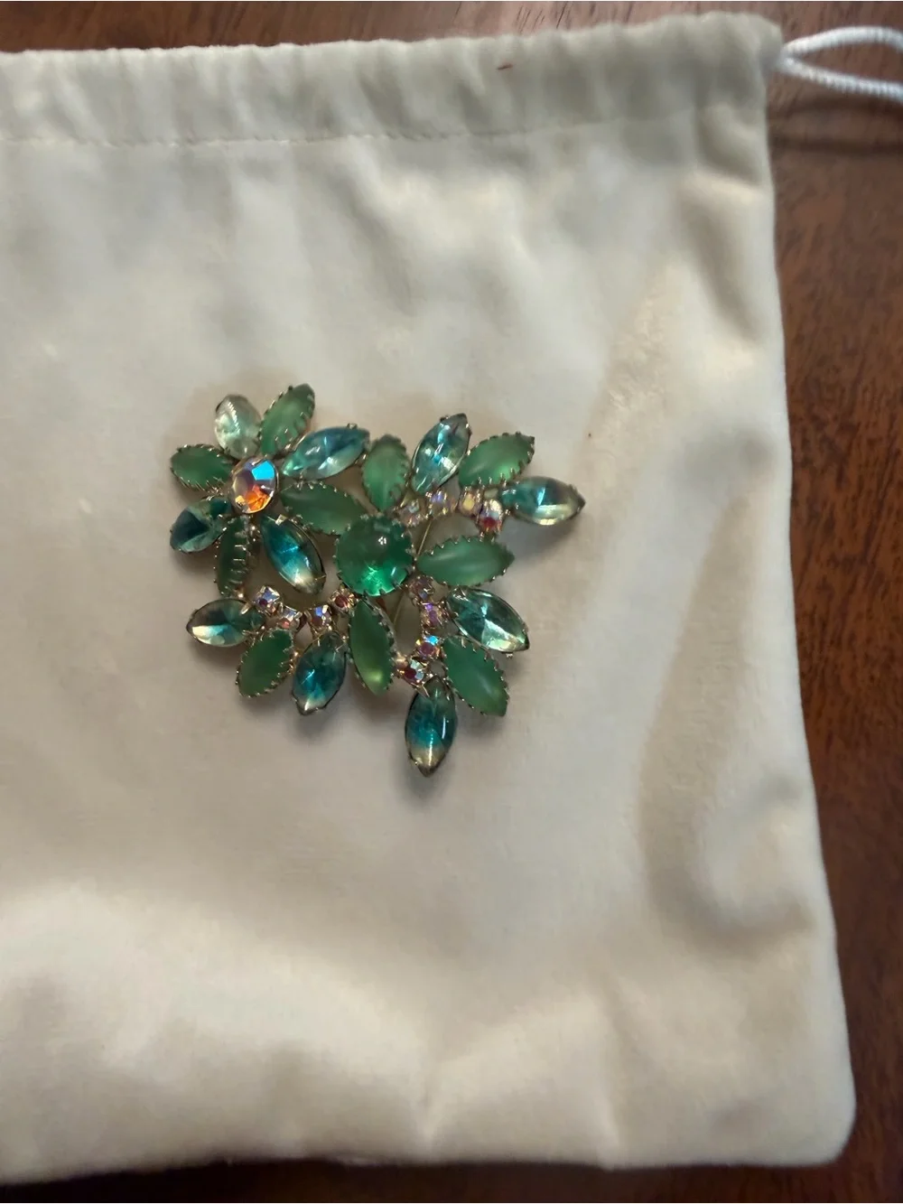 Vintage Green Crystal Floral Brooch - Women Accessories